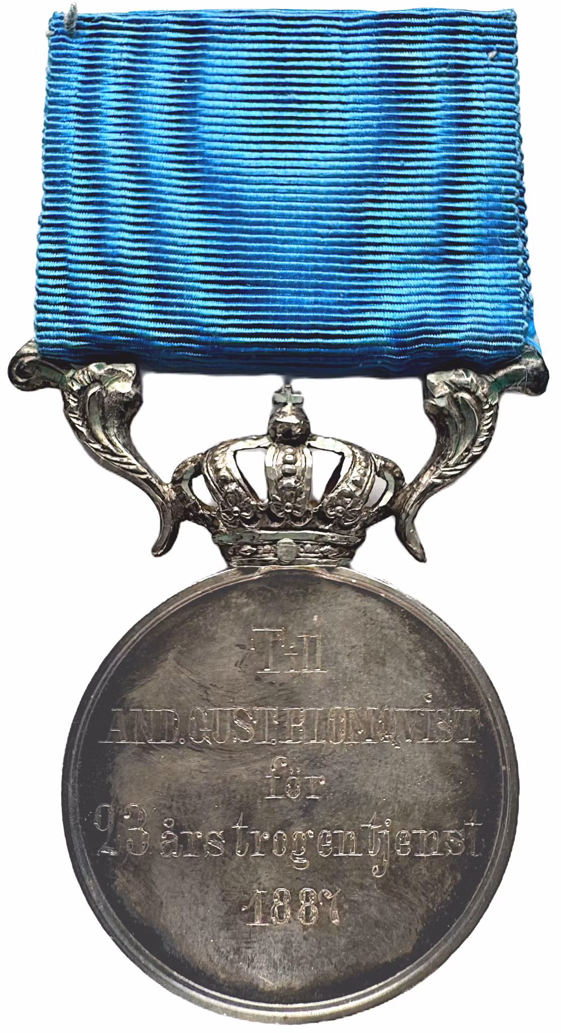 Oskar II:s hovmedalj tilldelad stallbetjänten Anders Gustaf Blomqvist 23 års trogen tjänst - Mycket sällsynt