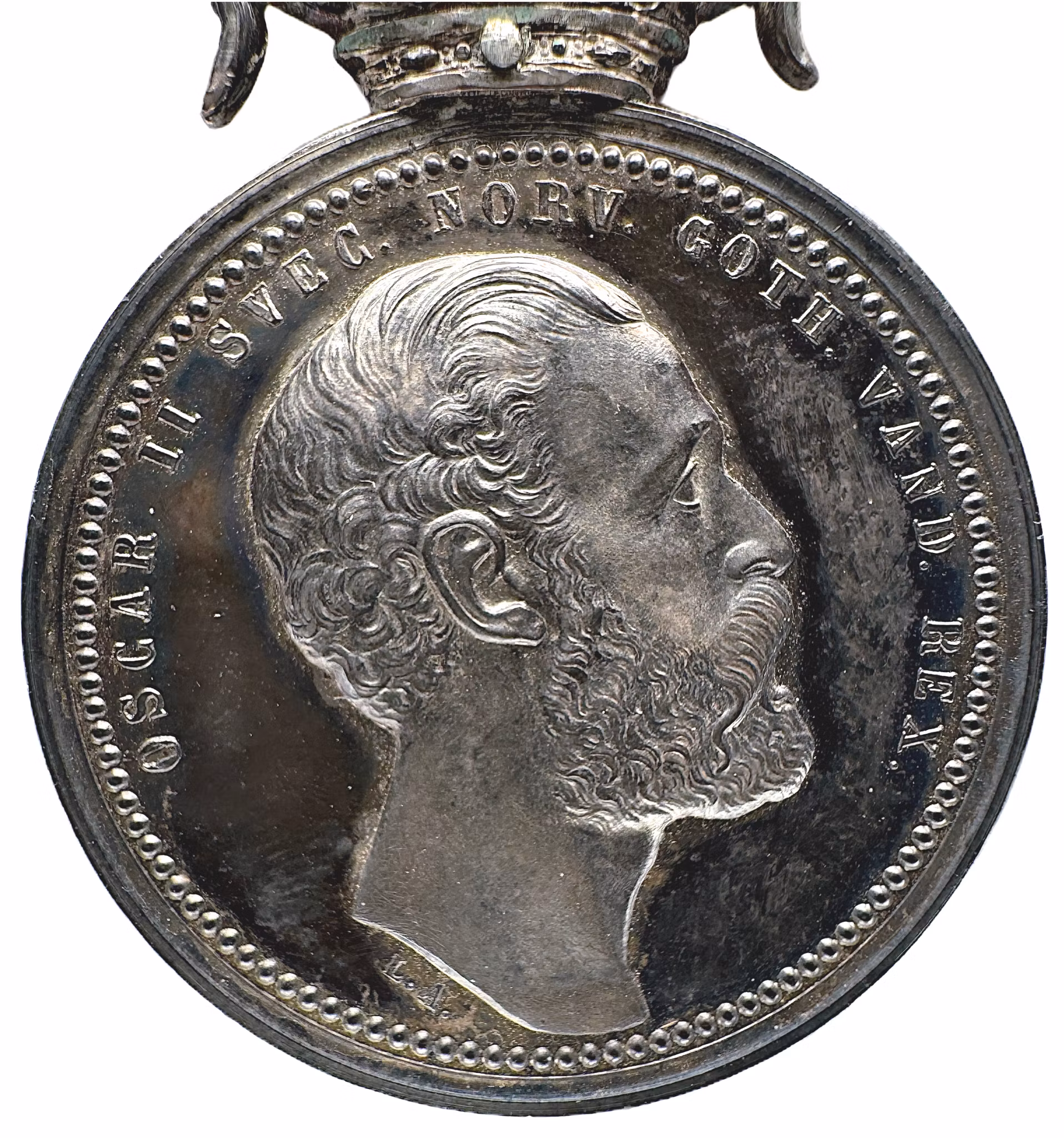 Oskar II:s hovmedalj tilldelad stallbetjänten Anders Gustaf Blomqvist 23 års trogen tjänst - Mycket sällsynt