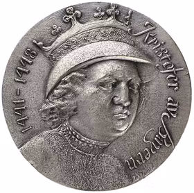 Kristoffer av Bayern 1441-1448 av Kari Rolfsen 1977 - Historiskt intressant och vacker silvermedalj