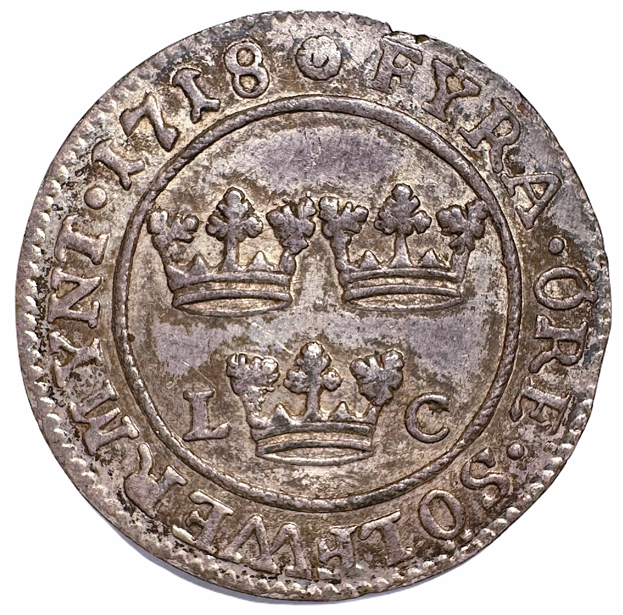 Karl XII - 4 Öre 1718, kungakrona med rutad kronbotten - Vackert exemplar