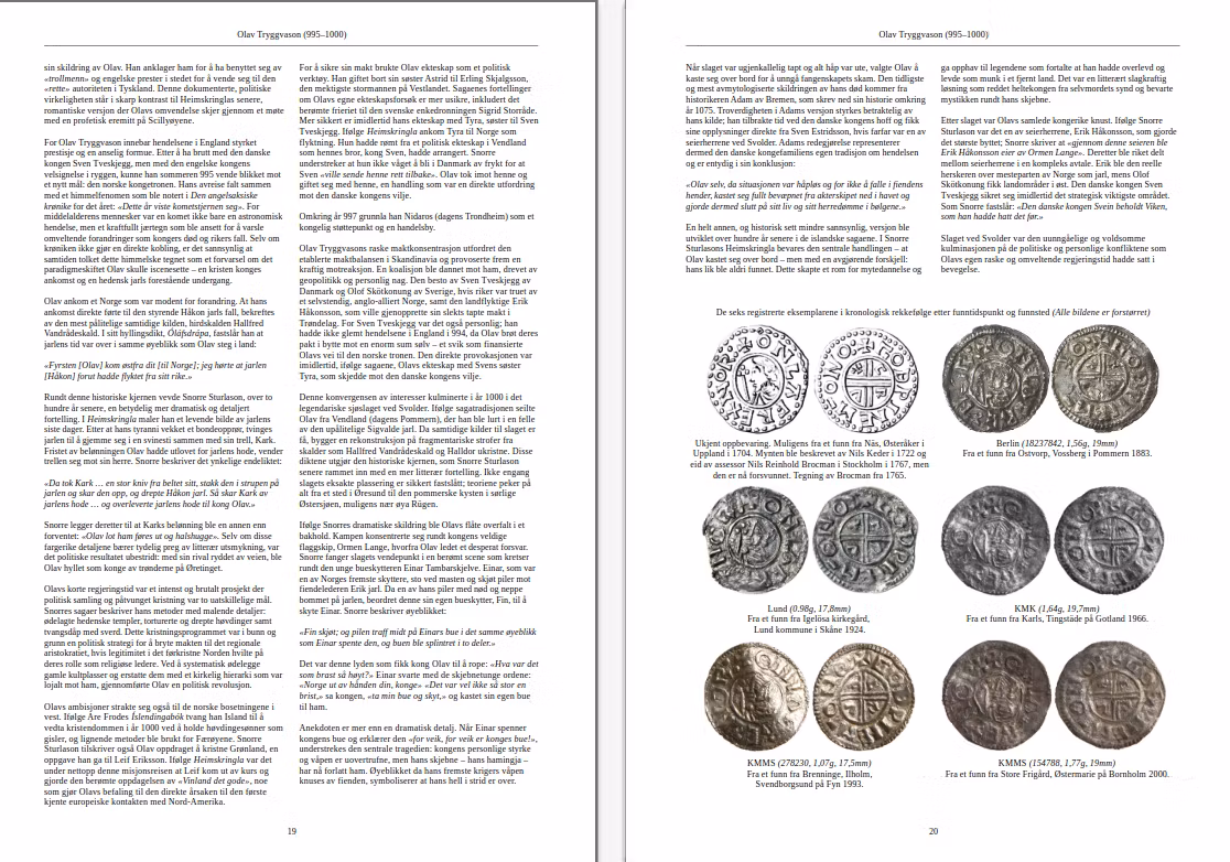 Norges Myntbok 995–2025 är inbunden i A4-format och tryckt i fullfärg, med cirka 550 sidor