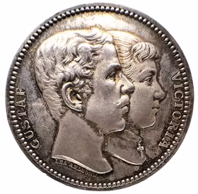 Kronprins Gustaf (senare Gustav V) och prinsessan Victorias giftermål i Karlsruhe, Baden 20 september 1881 av Lea Ahlborn - Toppexemplar i silver - Mycket sällsynt