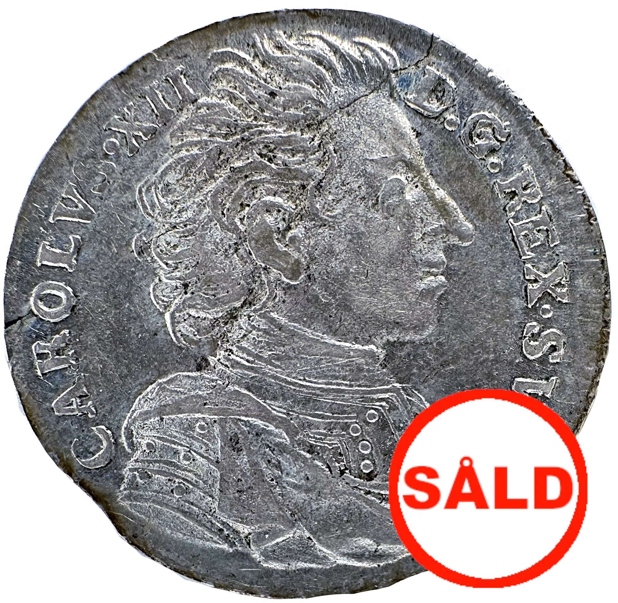 Karl XII - Mark 1713. Sista årtalssiffran omgraverad från en 2:a - Vackert exemplar med lyster