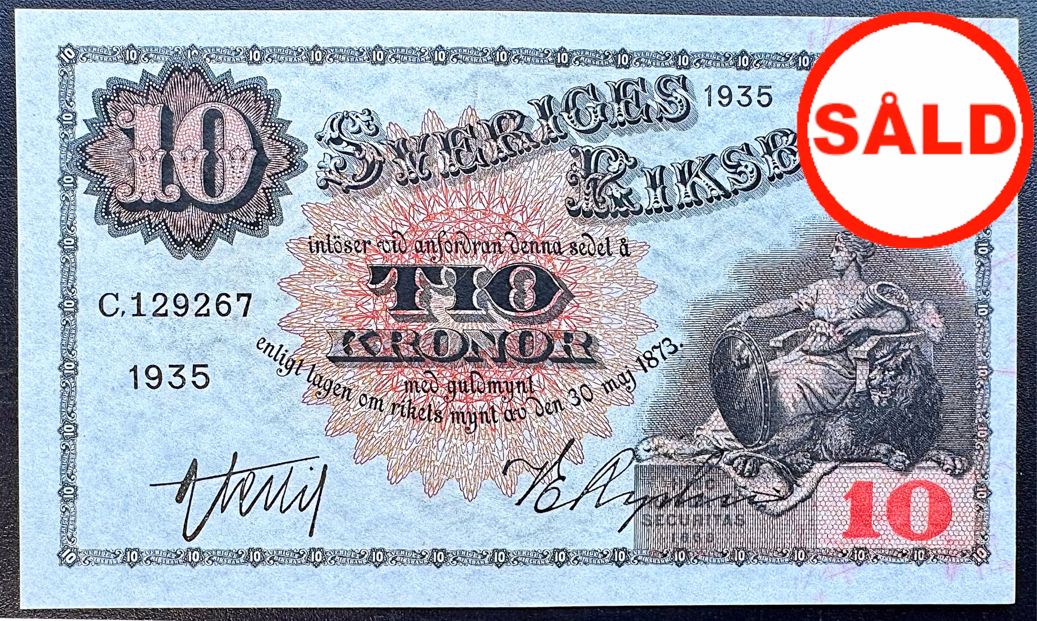 Sveriges riksbank - 10 kronor 1935 - Sedel i  närmast perfekt skick