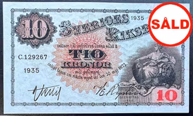 Sveriges riksbank - 10 kronor 1935 - Sedel i  närmast perfekt skick