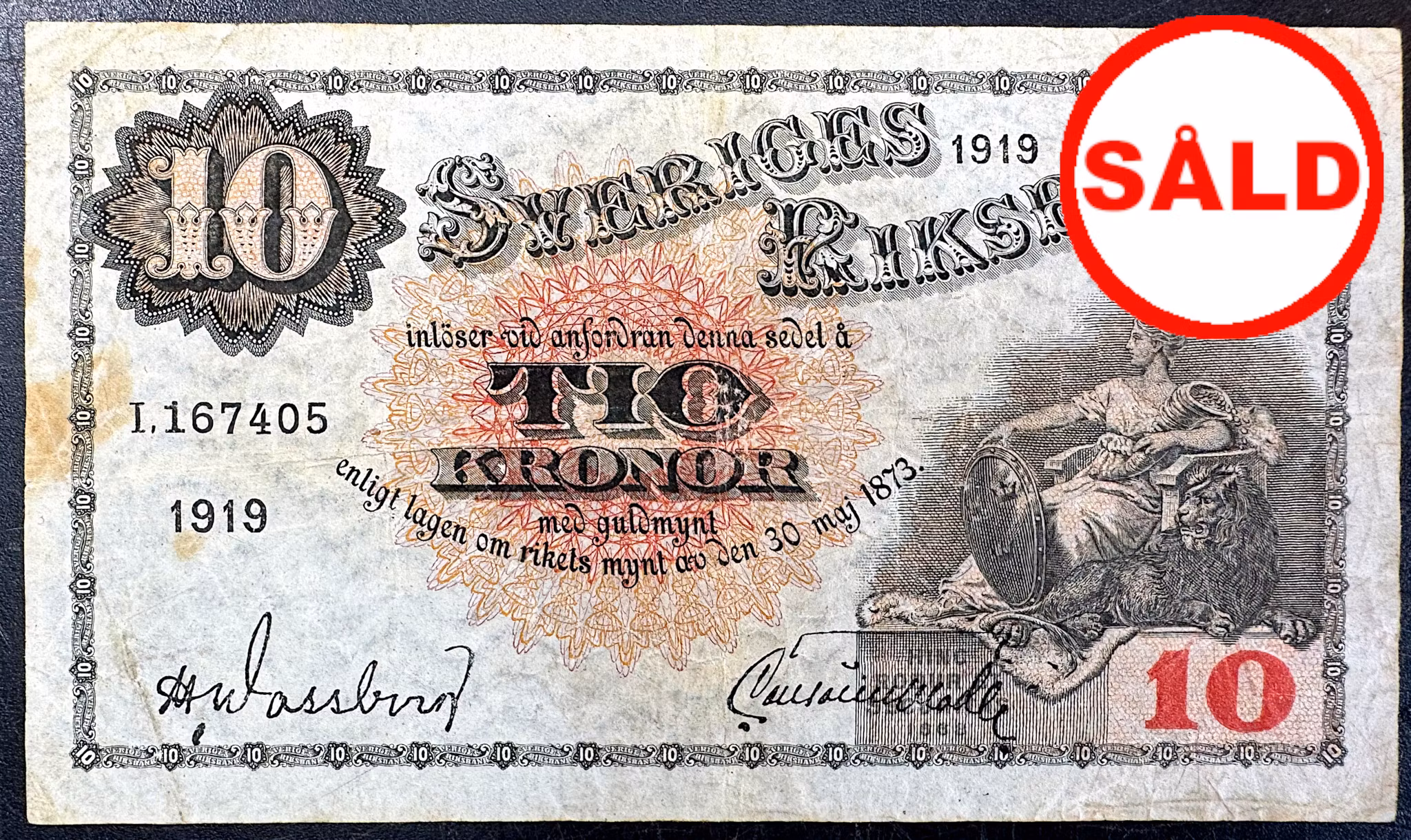Sveriges Riksbank - 10 Kronor sedel 1919