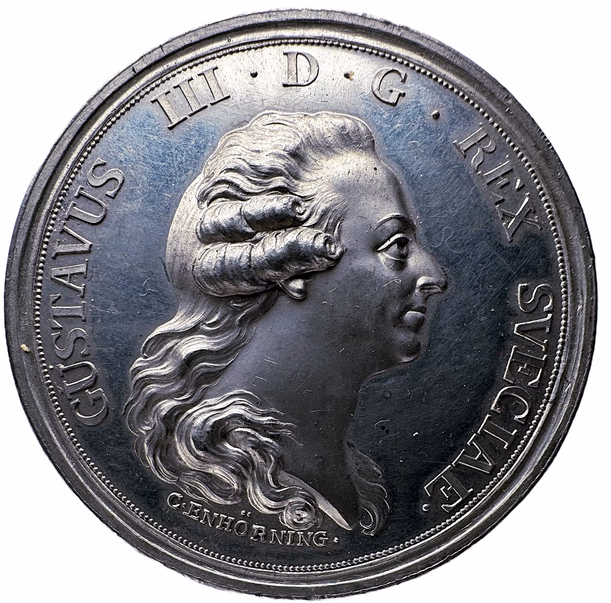 Gustav III - Borgerskapets priviliegier stadsfästs på riksdagen 1789 av Carl Enhörning - RRR  i tenn - Enda noterade exemplaret!