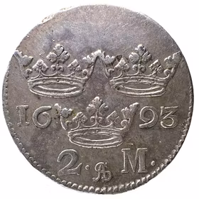 Karl XI - 2 Mark 1693 - Vackert välpräglat exemplar