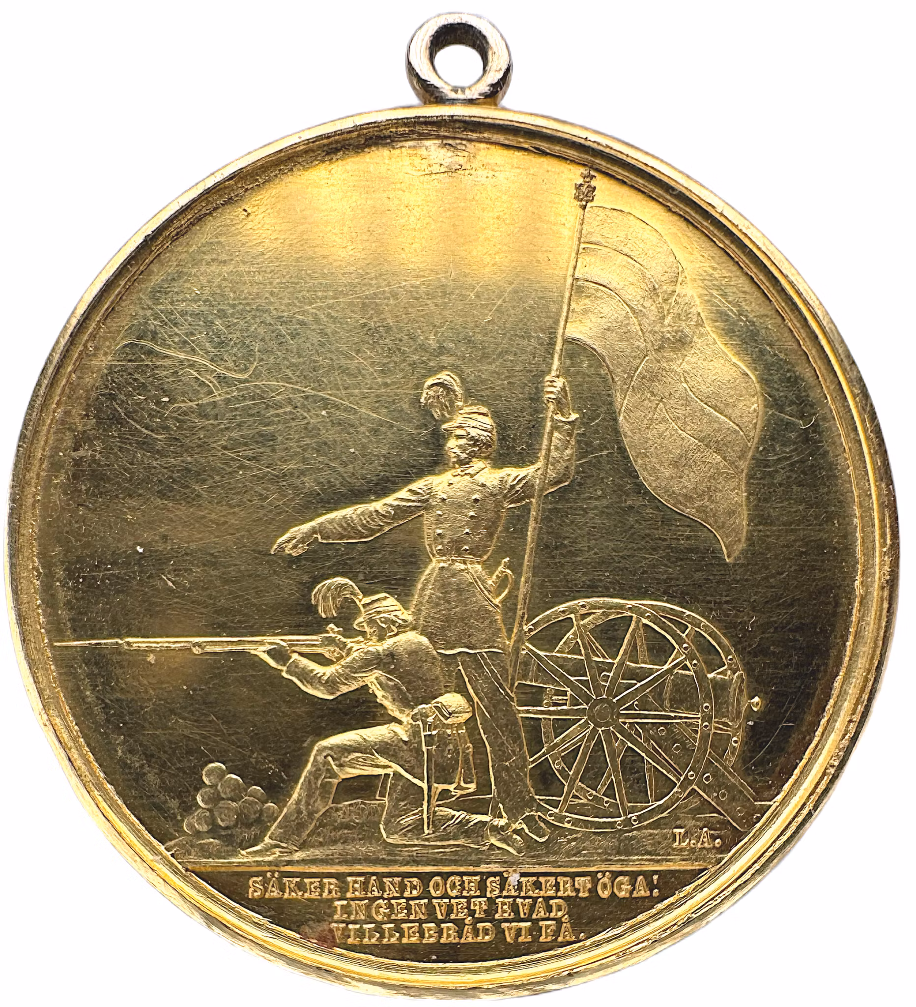 Stockholms Stads frivilliga skarpskytteförenings belöningsmedalj i guld - Tidigare opublicerad och okänd - XR - Utdelad till G. L. Carlström