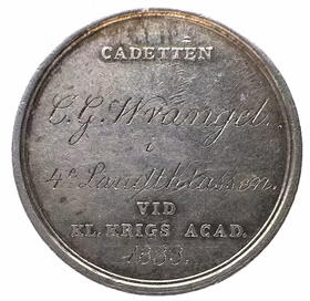 Kungliga krigsakademien på Carlberg - Belöningsmedalj utdelad till Carl Gustaf Wrangel 1833 för framsteg i vetenskaperna - Mycket sällsynt