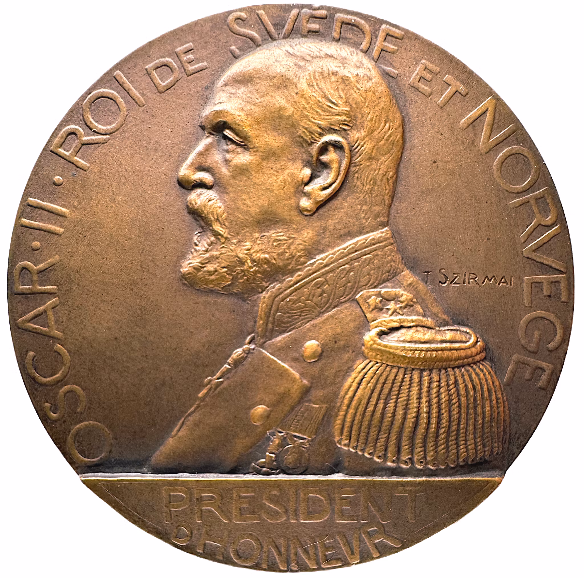 Oskar II som hederspresident i Franska livräddningssällskapet 1904 graverad av Tony Szirmai - Mycket sällsynt