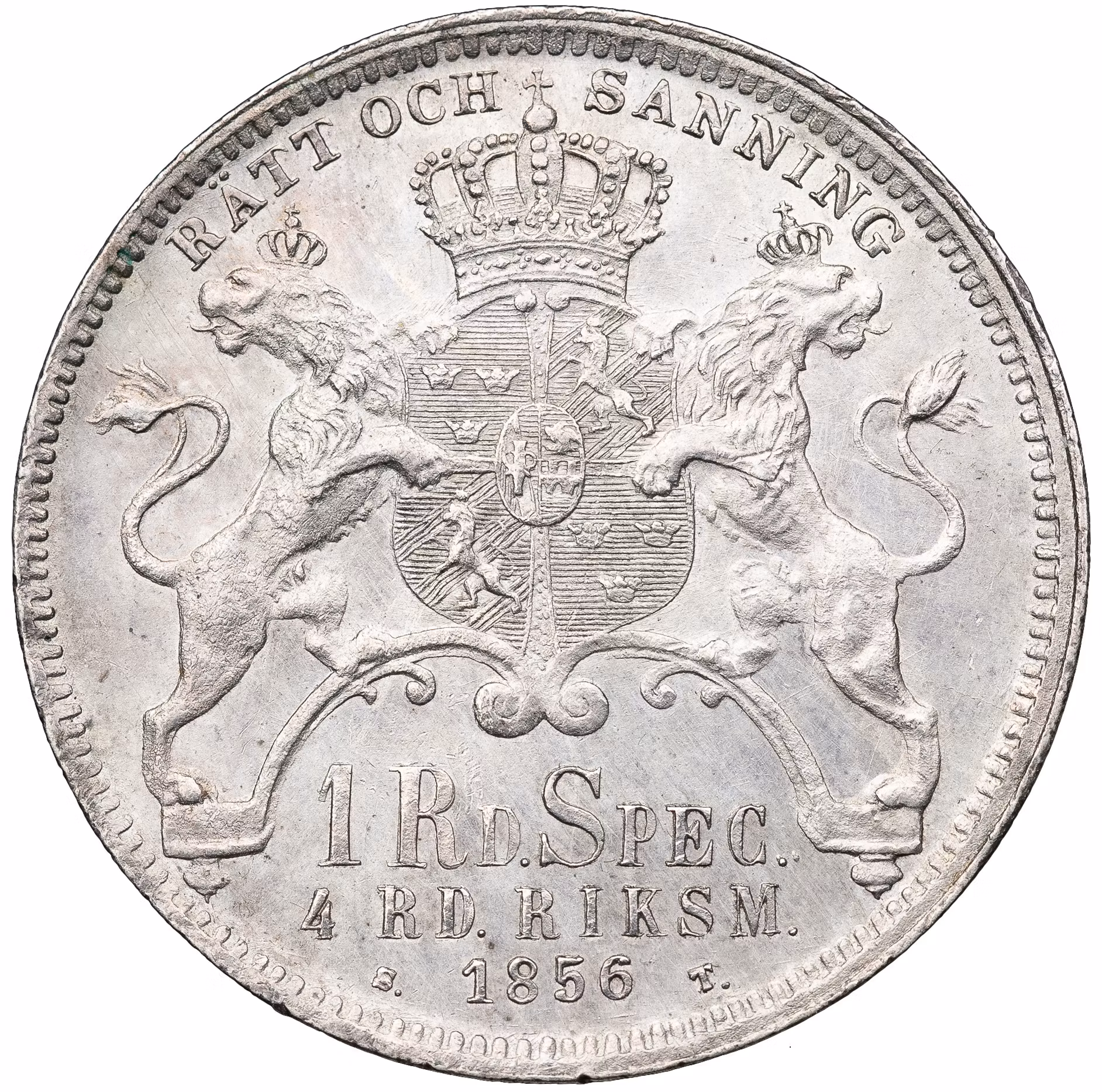 Oskar I - 4 Riksdaler riksmynt 1856 med 1855-års bild - sällsynt typmynt