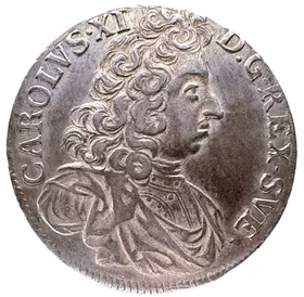 Karl XI - Vacker och välpräglad 2 Mark 1696 med lyster