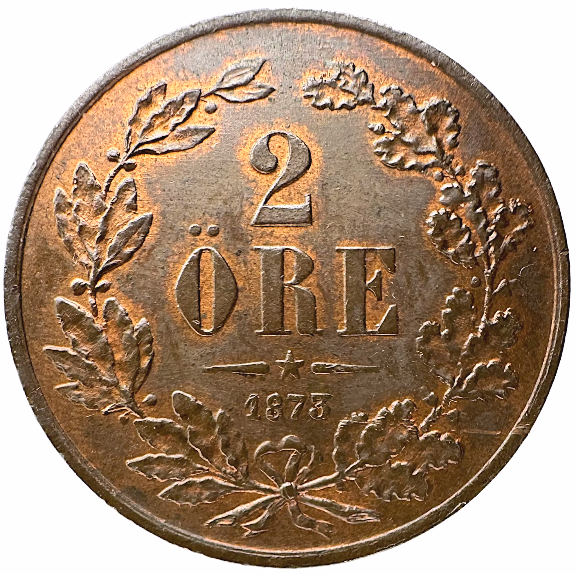 Oskar II - 2 Öre 1873 - Ett underbart exemplar med rödsprakande lyster