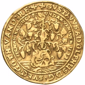 Gustav II Adolf – Begravningsmynt 1633 – 2 dukater i guld – Extremt sällsynt (RRR) – Det bästa av endast tre kända exemplar