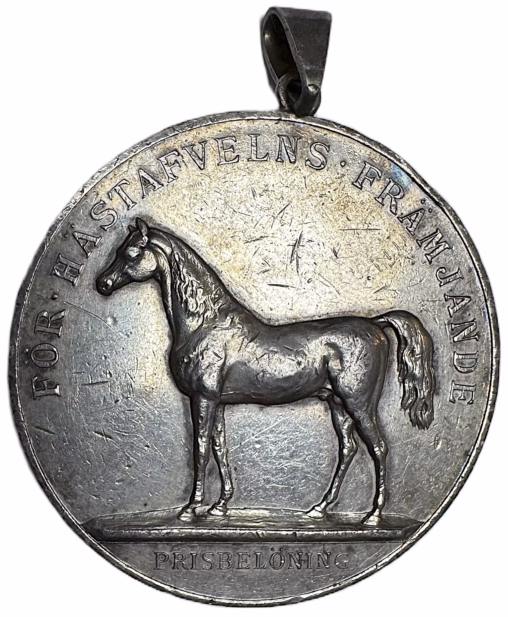 Gustav V - För hästavelns främjande - Väl använd belöningsmedalj med hänge - 40.32g silver 1930