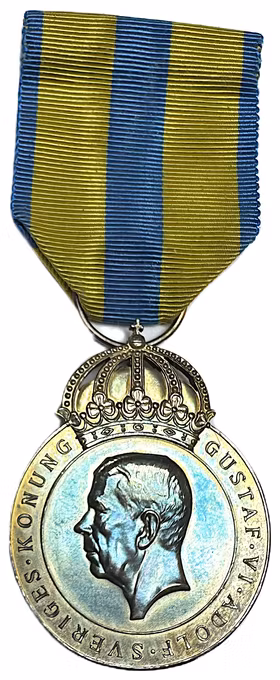 Gustaf VI Adolf - Sveriges Orkesterföreningars Riksförbund - Förtjänstmedalj i silver med blågult band