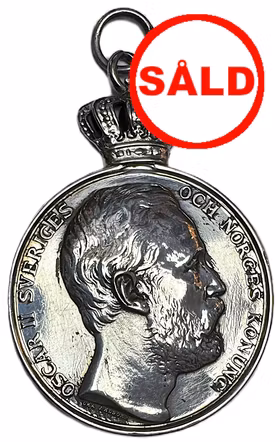 Oskar II - Kungliga Patriotiska Sällskapet största modell 1872, liten krona med gångjärnfäste - tilldelad Anders Johansson - Sällsynt