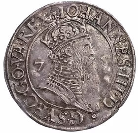Johan III, Stockholm, 4 Öre 1575 - En sällsynt mynttyp i ovanligt vackert skick och bra bottenglans och guldskimrande präglingsglans runt bokstäverna i omskriften