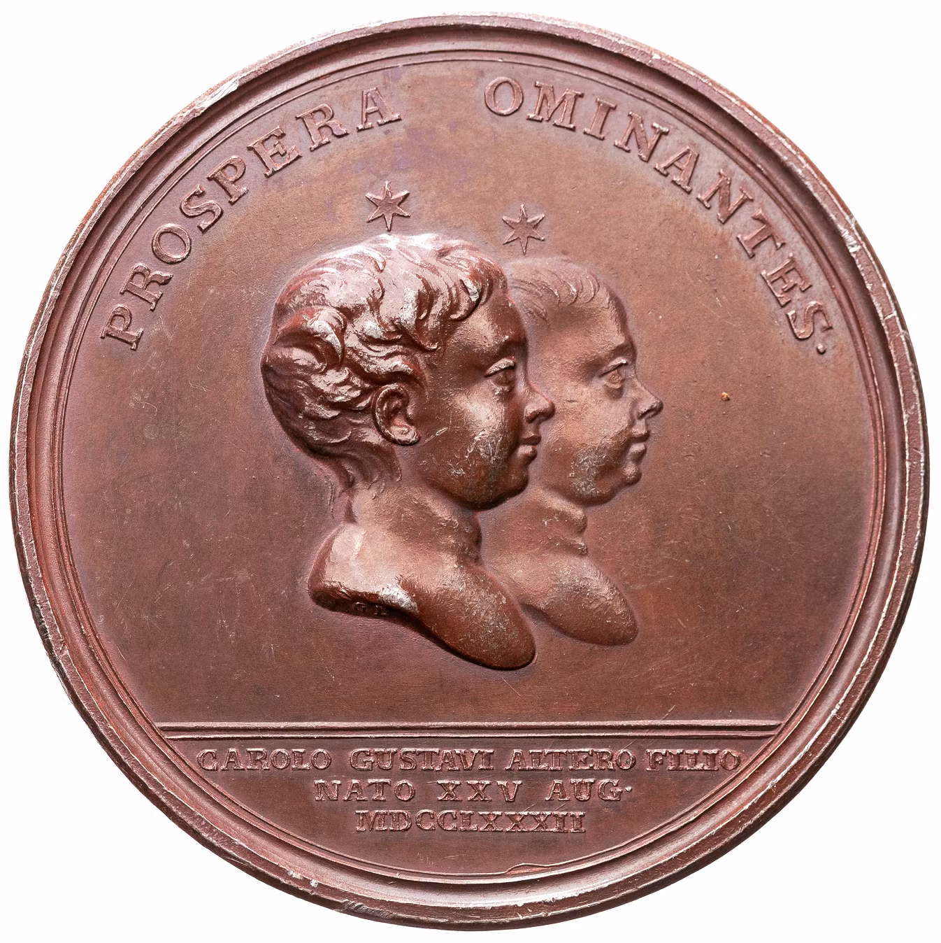 Gustav III - Hertigen av Småland, Karl Gustavs födelse på Drottningholm den 25 augusti 1782 av Gustaf Ljungberger - Extremt sällsynt i bronserat tenn (RR) - En dynasti i metall – Hoppets år 1782