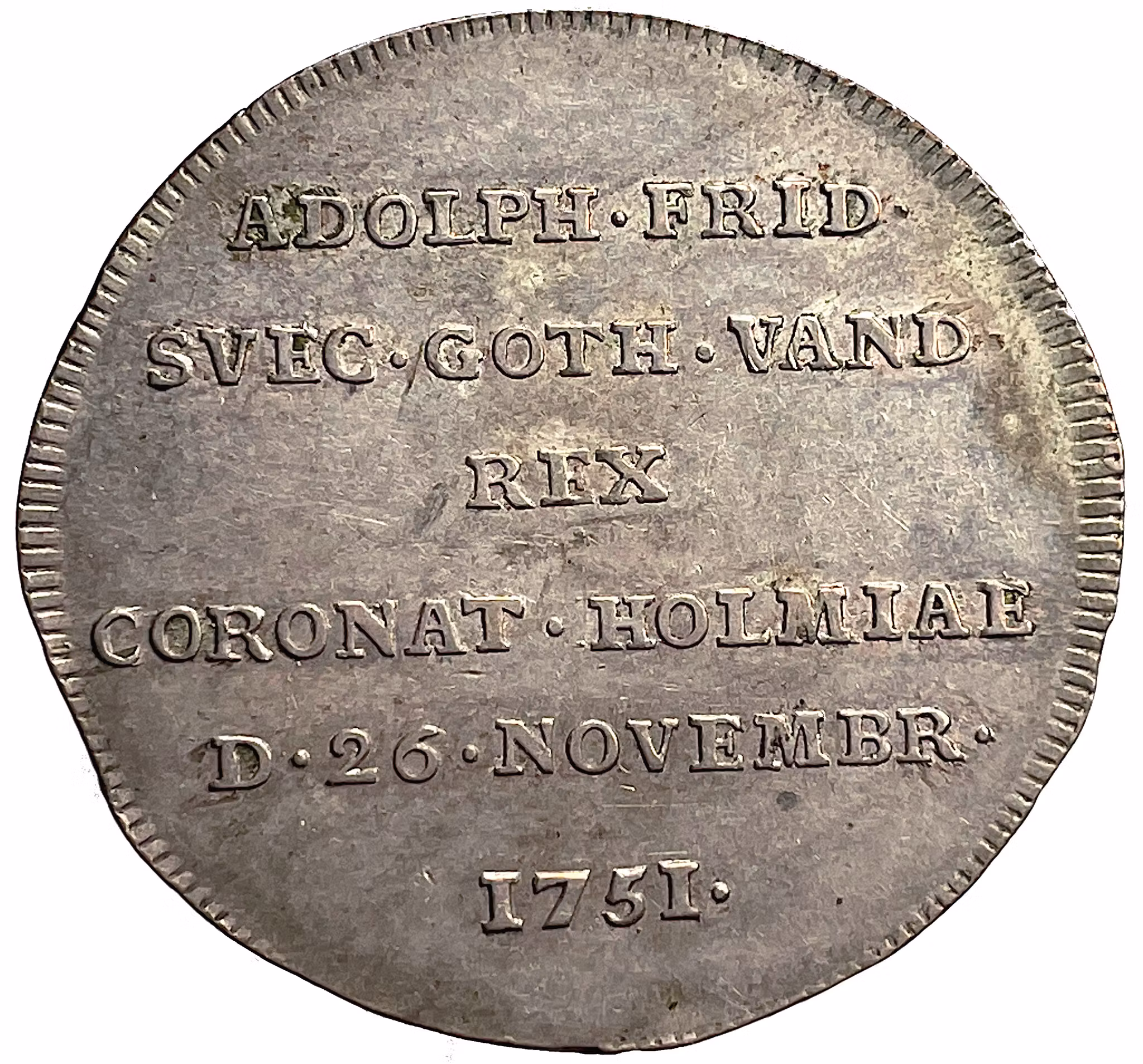 Adolf Fredrik (1710–1771), 2 Mark 1751 – Kastmynt till konungens kröning - Ett vackert exemplar med skärpa i porträttet och med en hel del vackert sammetsglänsande bevarad präglingsglans - Fadershjärt