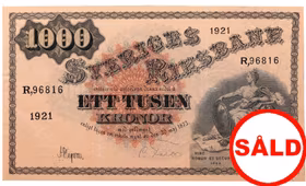 Sveriges Riksbank - 1000 kronor 1921 - En extremt sällsynt certifierad sedel - PMG Choice Extremely Fine - RRR