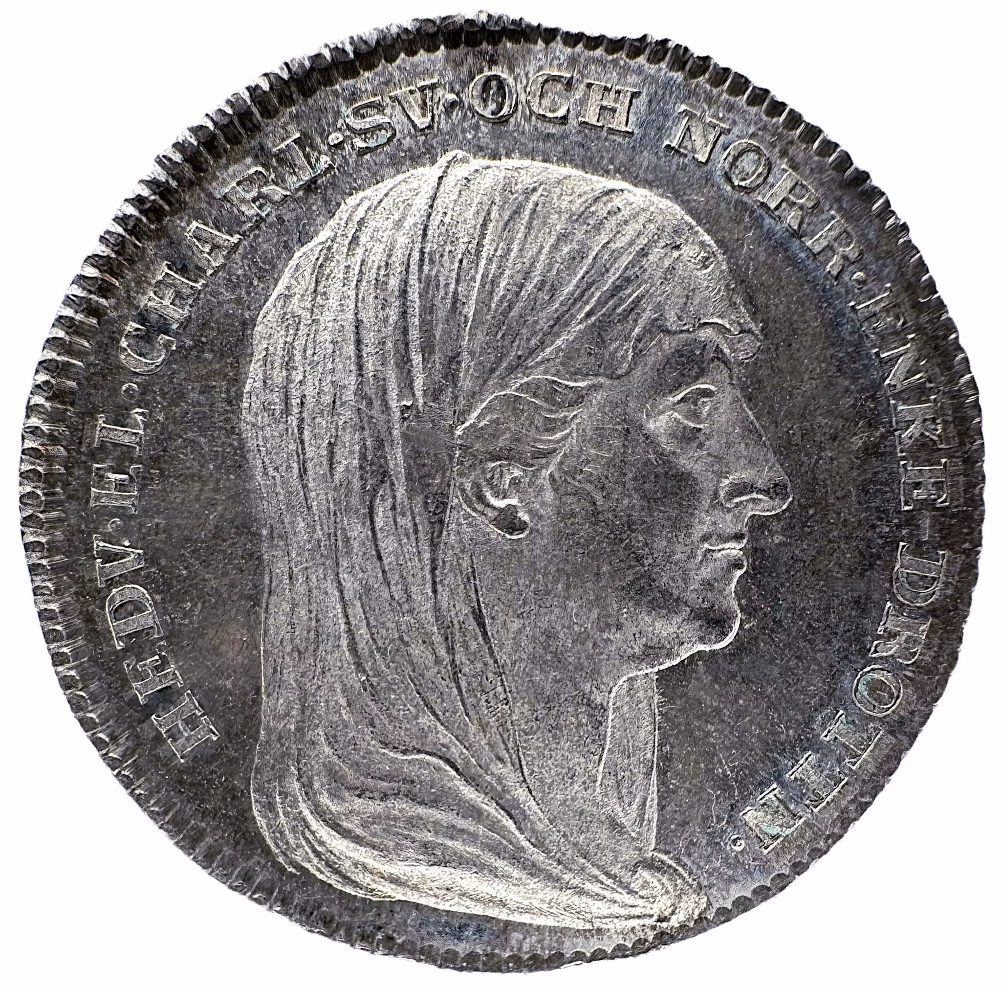 1/3 Riksdaler 1818 - Änkedrottning Hedvig Elizabet Charlottas begravning - Ett exemplar med härligt frostad relief och djup fin bottenglans - Dagboksprinsessan och den tysta rikskrönikan