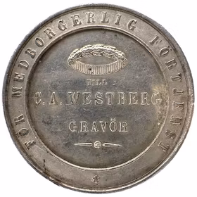 Kunglig belöningsmedalj - För medborgerlig förtjänst av Lea Ahlborn - utdelad till gravör C. A. Westberg 1860 - RRR