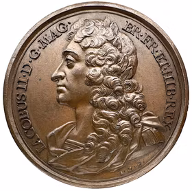 Jakob II (1633–1701) av Jean Dassier för serien 'Kings and Queens of England' utan årtal (1731) - Den fallne monarken: Jakob II och kronornas förlorade glans - En barndom i skuggan av inbördeskriget