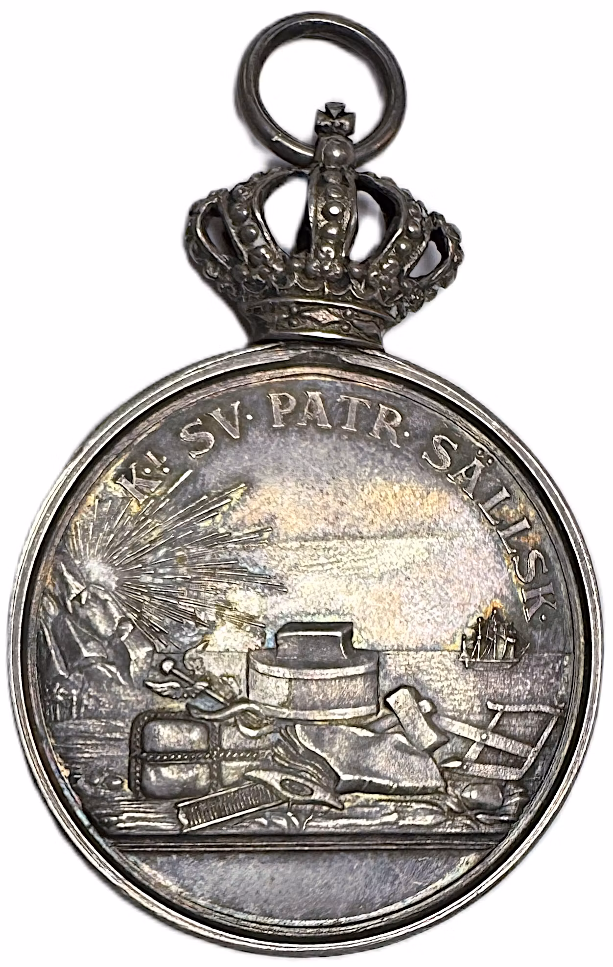 Oskar II - Kungliga Svenska Patriotiska sällskapets silvermedalj graverad av Lea Ahlborn