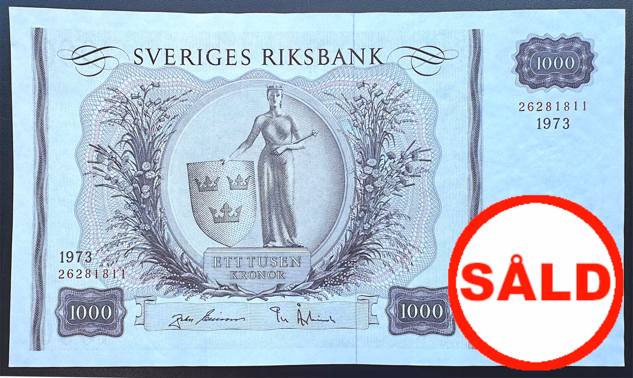 Sveriges riksbank - 1000 kronor 1973 - Sedel med rent och krispigt papper - fräsht exemplar