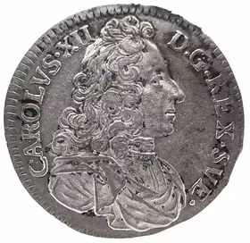 Karl XII, Stockholm, 2 Mark 1702 - Ett härligt lystrigt välpräglat exemplar med frostaktig relief och fina fält - Enväldets arvtagare och krigets obönhörliga logik