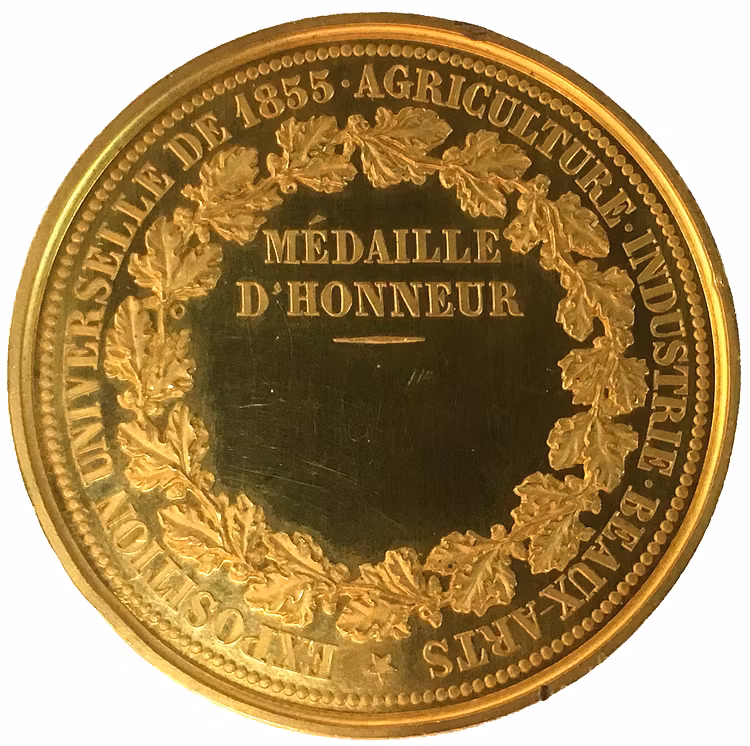 Frankrike, Napolen III 1852-1870. Guldmedalj i PRAKTSKICK till världsutställningen i Paris 1855, RR, av Barre