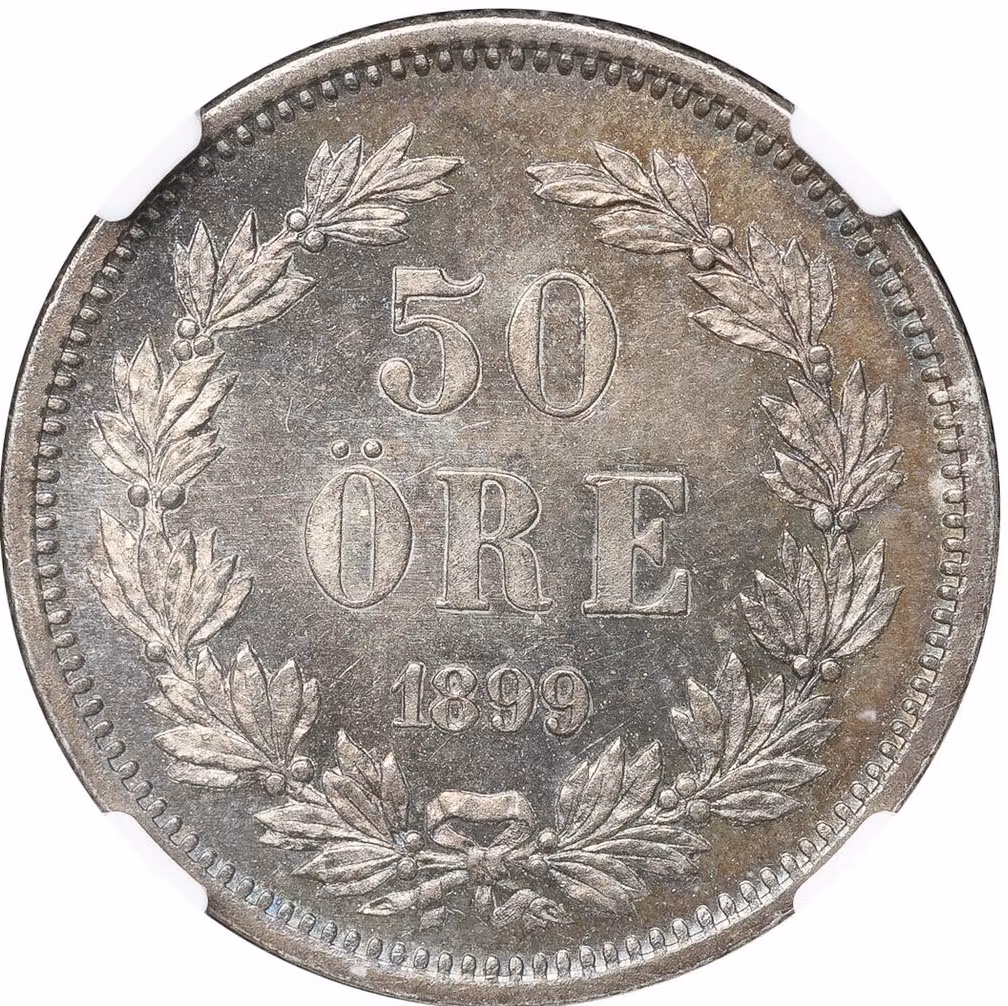 Oskar II - 50 Öre 1899 - NGC MS 64 - Myckert vackert exemplar