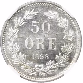 Oskar II - 50 Öre 1898 - NGC MS 64+ - Myckert vackert exemplar med frostad relief och djupt glänsande fält - Prooflike
