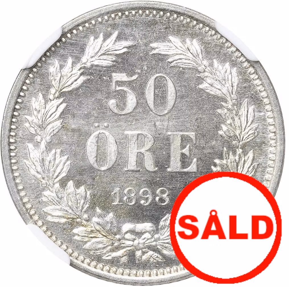 Oskar II - 50 Öre 1898 - NGC MS 64+ - Myckert vackert exemplar med frostad relief och djupt glänsande fält - Prooflike