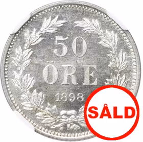 Oskar II - 50 Öre 1898 - NGC MS 64+ - Myckert vackert exemplar med frostad relief och djupt glänsande fält - Prooflike