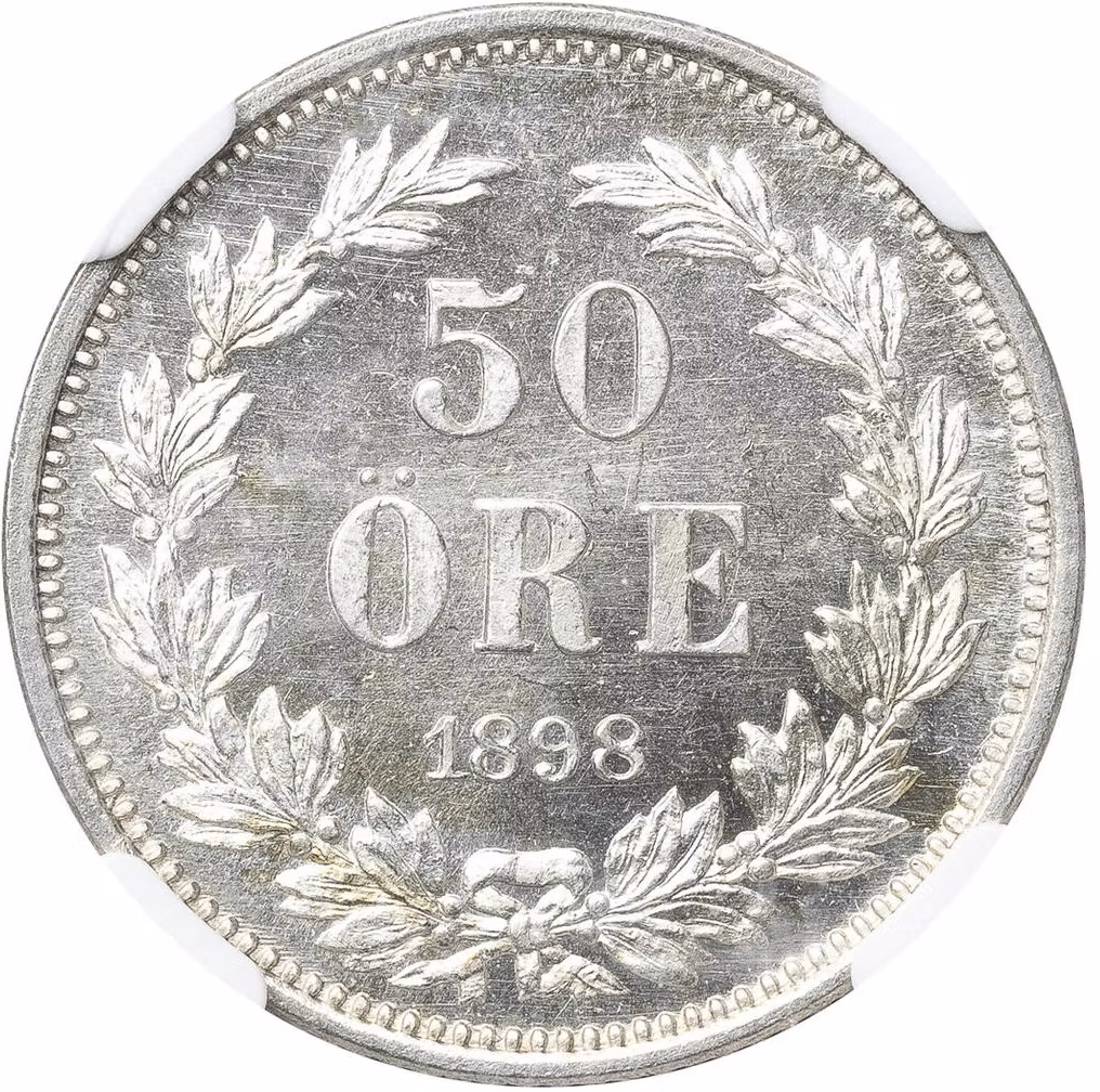 Oskar II - 50 Öre 1898 - NGC MS 64+ - Myckert vackert exemplar med frostad relief och djupt glänsande fält - Prooflike
