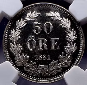 Oskar II - 50 Öre 1881 - Underbart exemplar med frostad relief och djupt spegelaktiga fält - Prooflike - NGC MS64