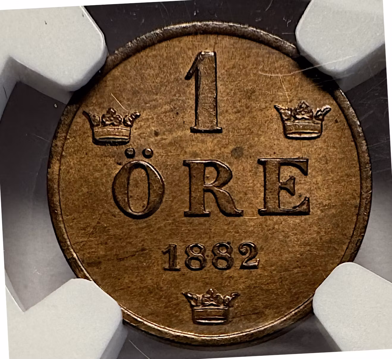 Oskar II - 1 Öre 1882 - Vackert ocirkulerat exemplar certifierat av NGC MS 63 BN