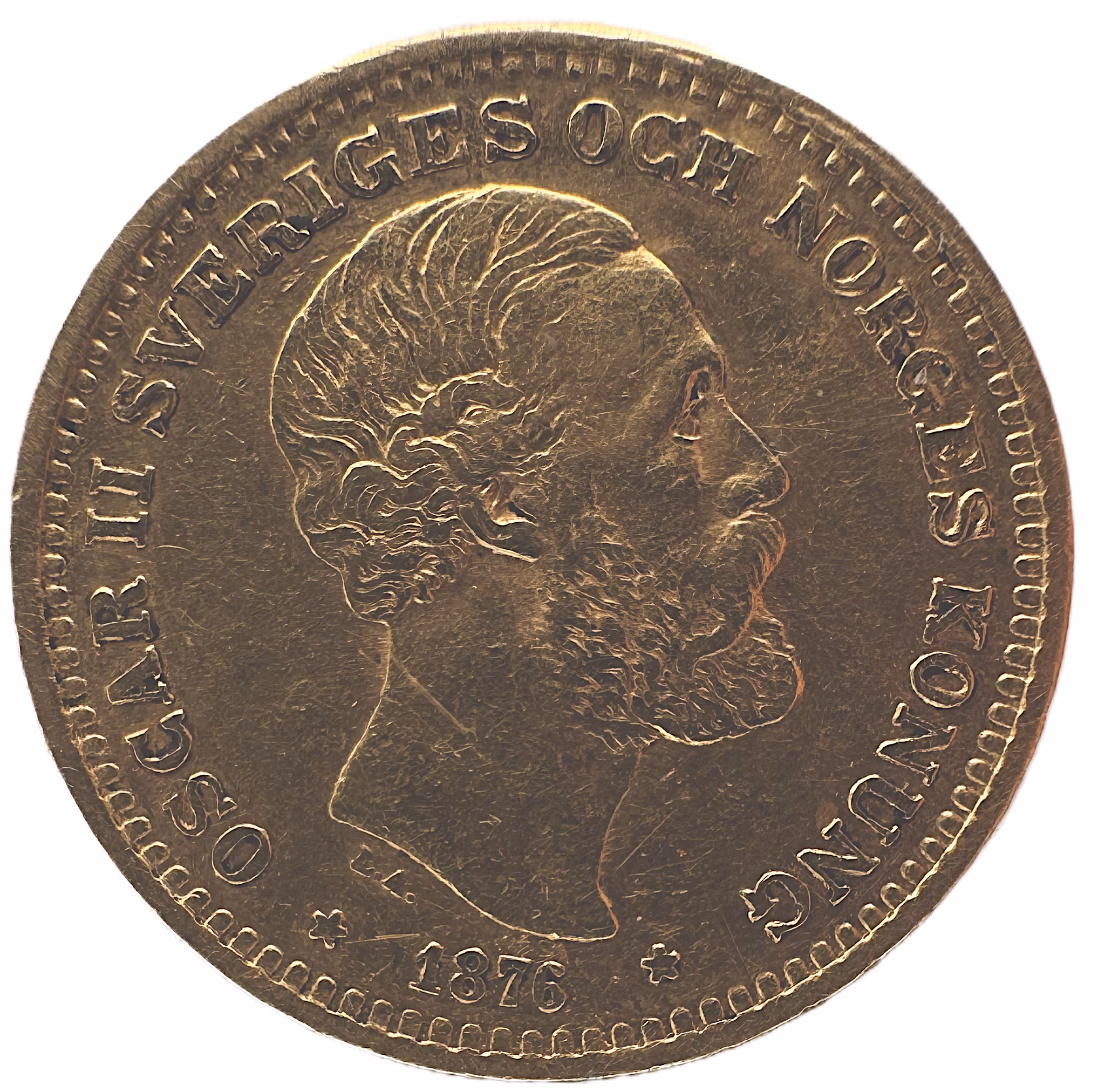 Oskar II, 10 kronor 1876 med hjärtvapen