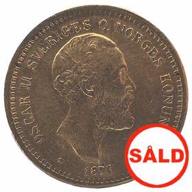 Oskar II, 10 kronor 1876 utan hjärtvapen - GULDMYNT
