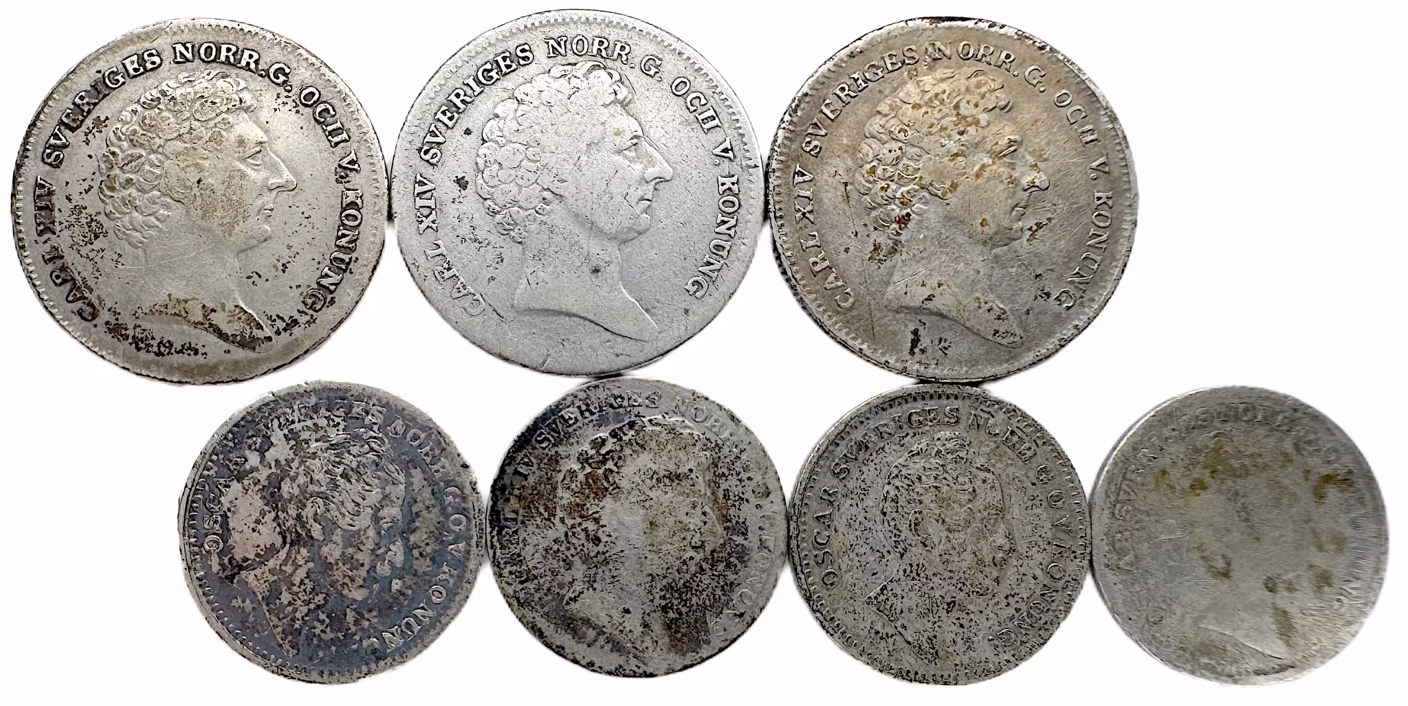 Spännade studiepost Silvermynt Karl XIV Johan och Oskar I - 7st