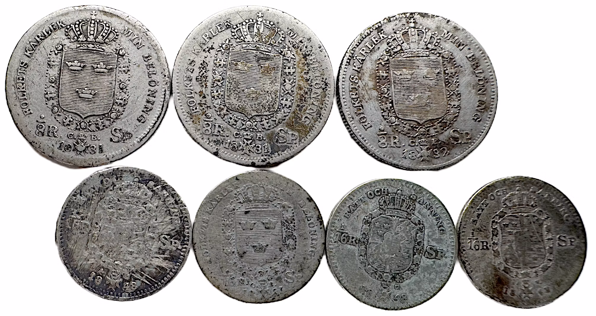 Spännade studiepost Silvermynt Karl XIV Johan och Oskar I - 7st