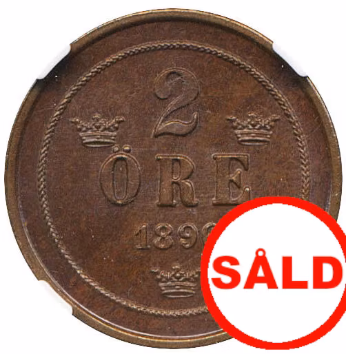Oskar II - 2 Öre 1896 - TOPPEXEMPLAR - Ceritifierat av NGC MS 65 BN