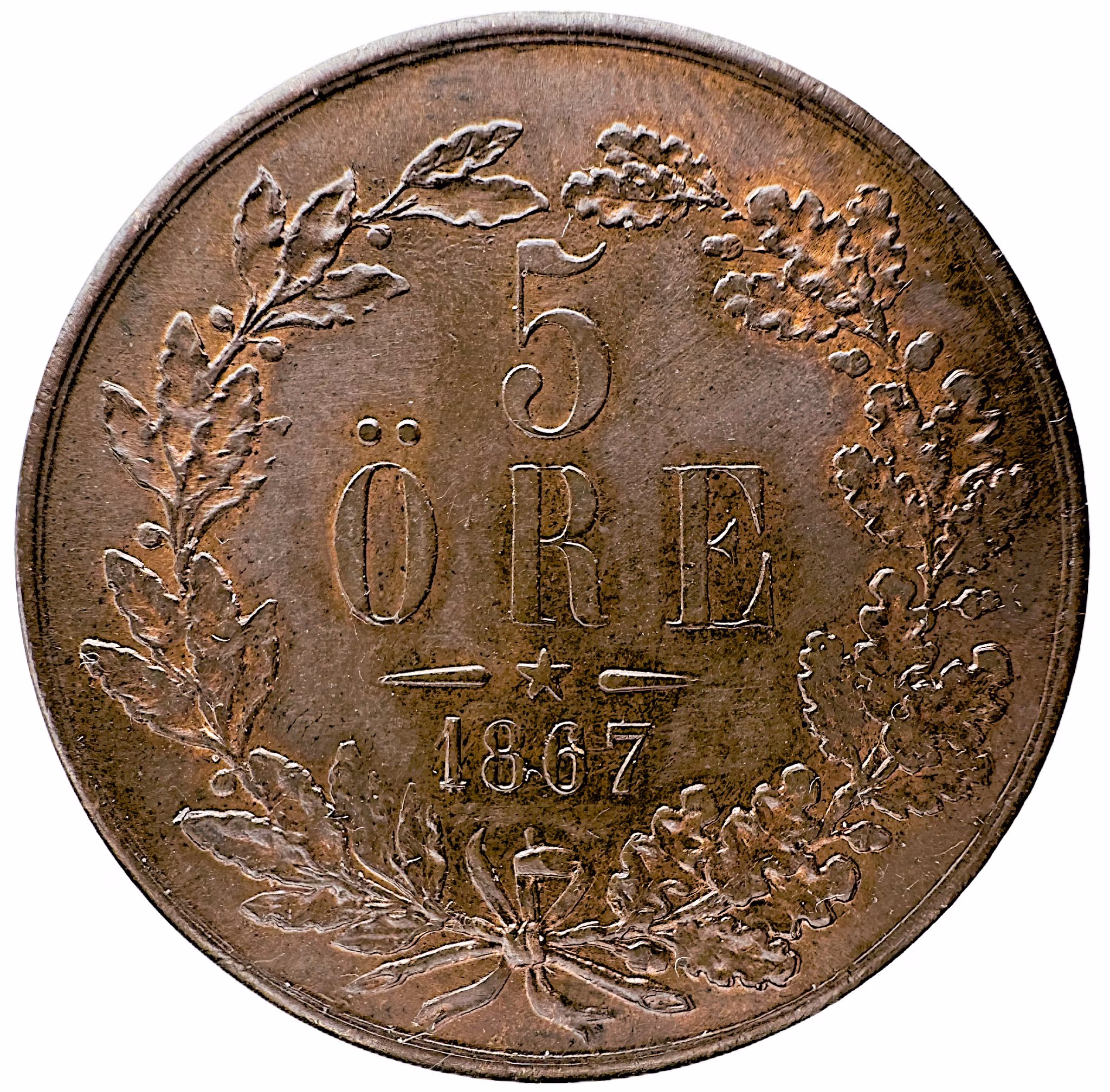 Karl XV - 5 Öre 1867 - Ett vackert rött ocirkulerat exemplar