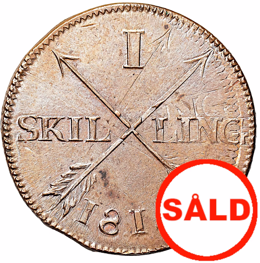 Karl XIII - 1 Skilling 1814 - Ett härligt exemplar med underbar röd lyster