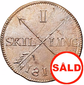 Karl XIII - 1 Skilling 1814 - Ett härligt exemplar med underbar röd lyster