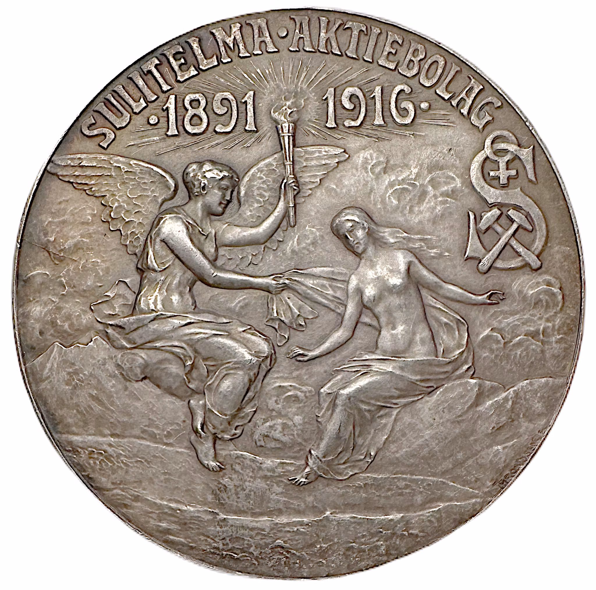 Sulitelma Aktiebolags 25-årsjubileum (1891–1916). Minnesmedalj av Ivar Throndsen - Extremt sällsynt - RRR - "Malmkungen" och skapandet av Sulitelma - Från gödningsmedel till gruvdrift