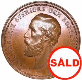 Hertig Oskar (II) som ordförande i kungliga centralkommitén för allmänna industri- och konstutställningen i Stockholm 1866  - Vacker bronsmedalj i originaletui